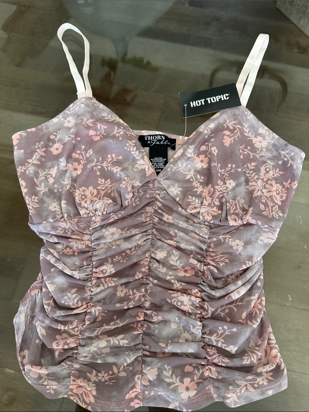 Thorn & fable Mauve Pink Floral Ruched Camisole